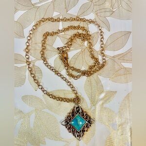 VTG BARSE STERLING SILVER CHAIN BRACELET TURQUOIS Gold Tone 22 G